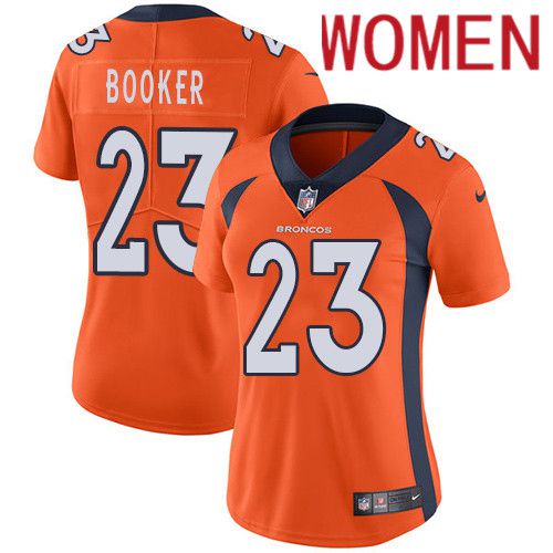 Women Denver Broncos #23 Devontae Booker Orange Nike Vapor Limited NFL Jersey